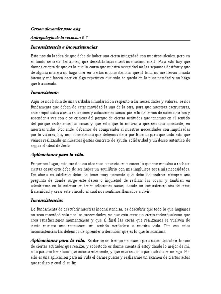 Inconsistencias en la Vocación y Valores | PDF | Teorías filosóficas