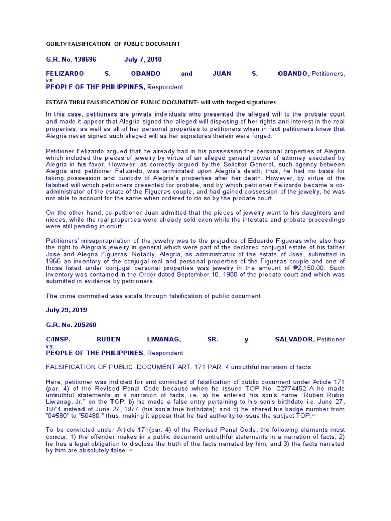 Estafa via Falsified Public Documents | PDF | Forgery | Falsifiability