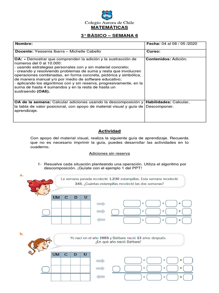 Sumas Con y Sin Reserva 3° Guia | PDF