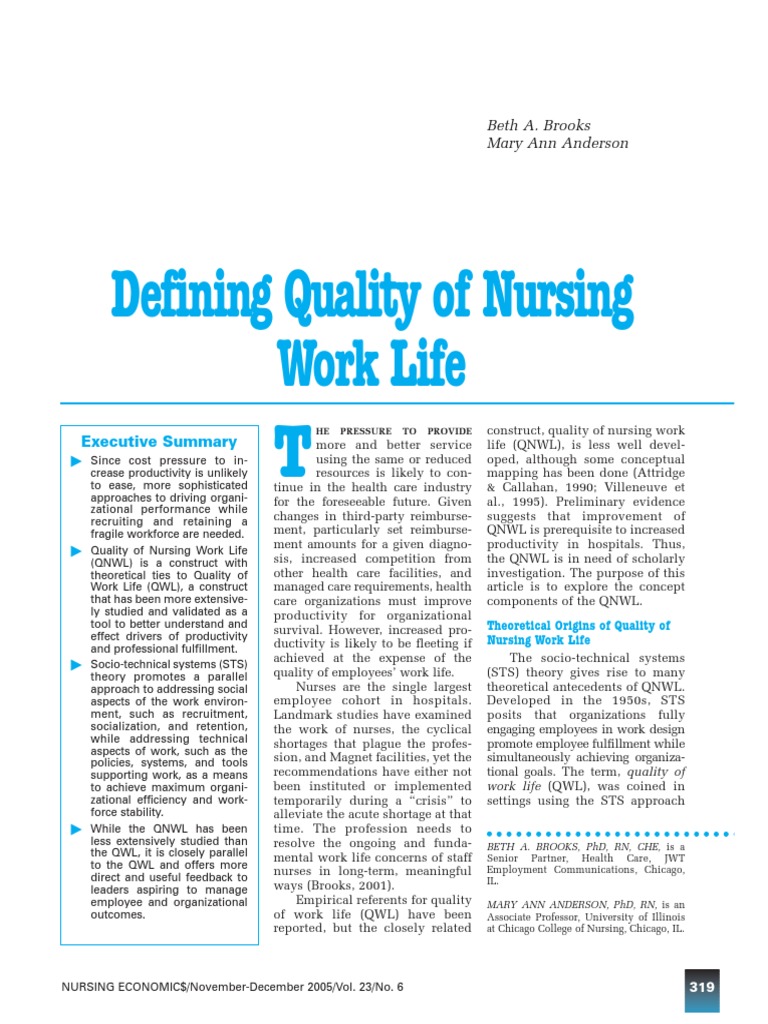 Defining Quality of Nursing Work Life | PDF | Nursing | Employment