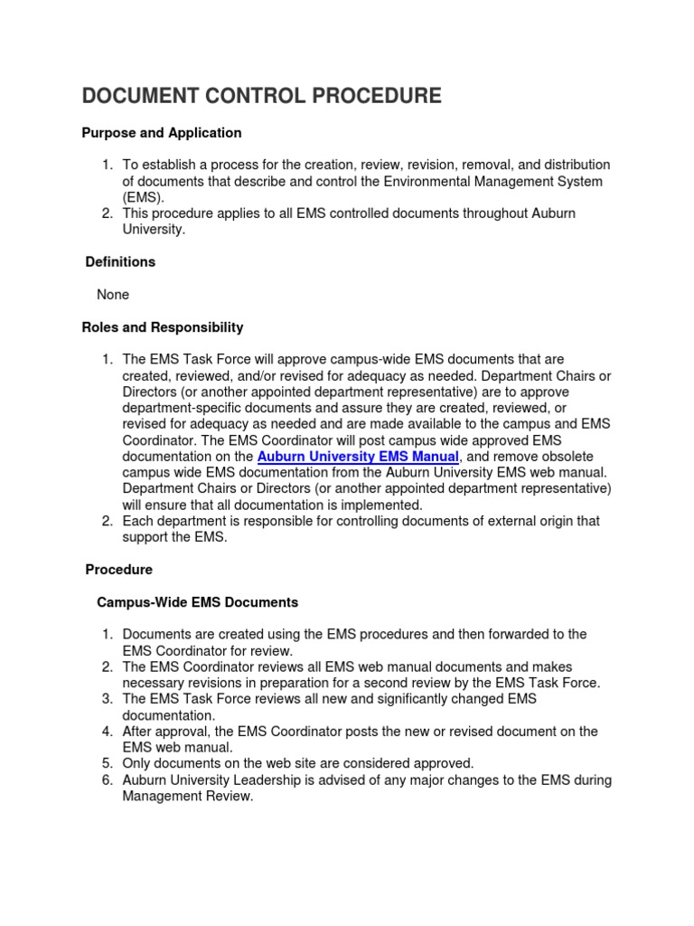 EMSDocument Control Procedure PDF Information Technology