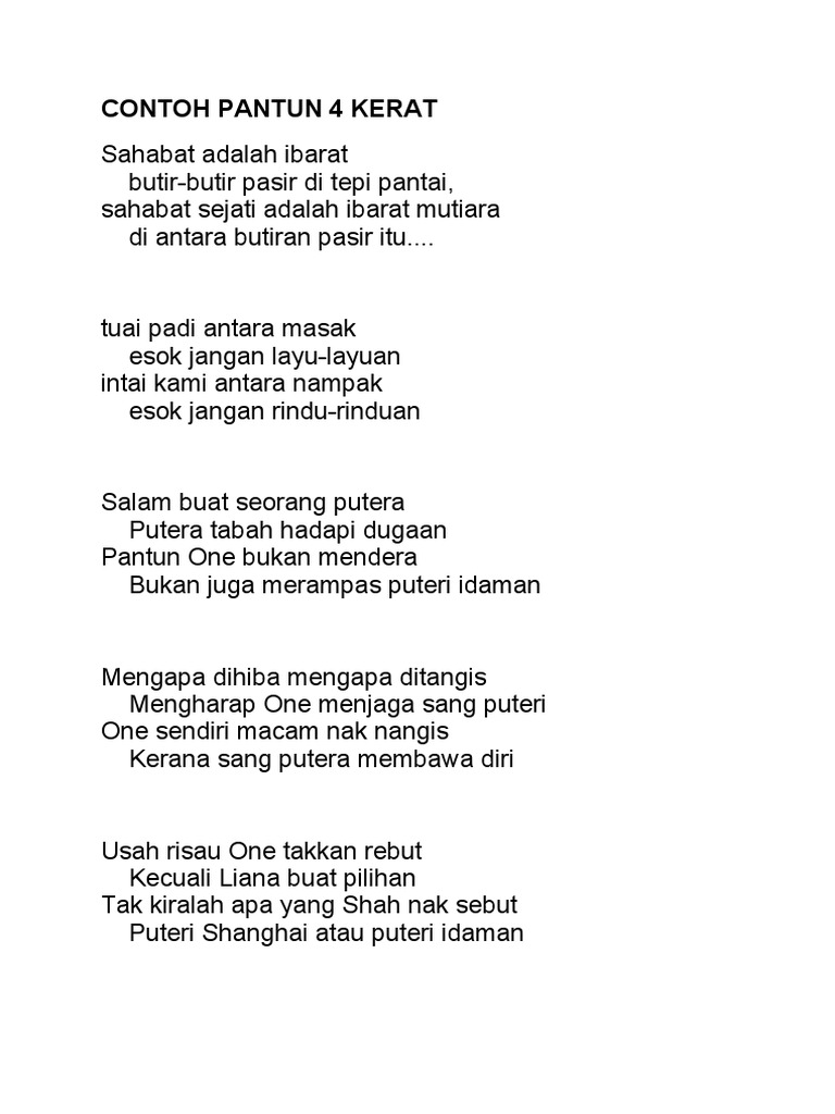 CONTOH PANTUN 4 KERAT