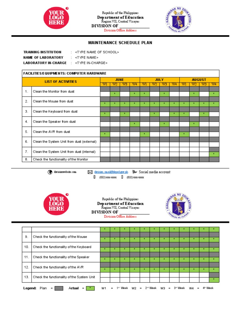 Monthly Computer Maintenance Schedule | PDF | Computing | Computer Hardware