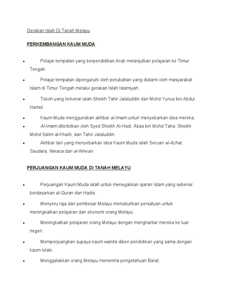 Gerakan Islah Di Tanah Melayu | PDF