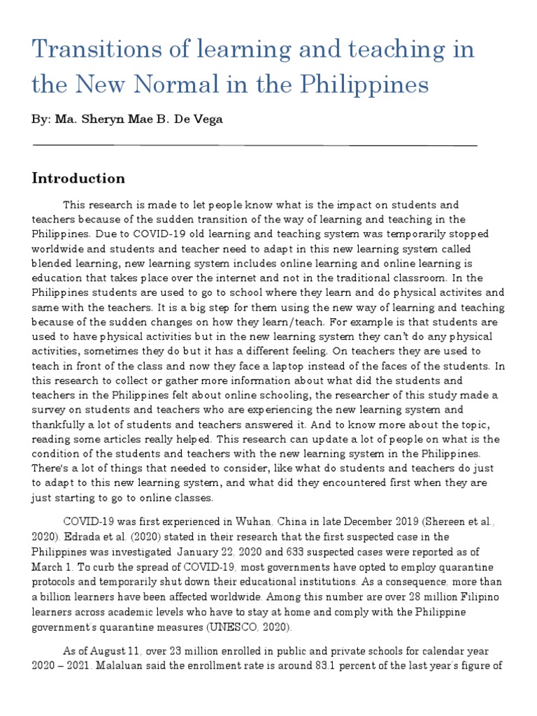 Impact of New Normal on Philippine Education | PDF | Teachers ...