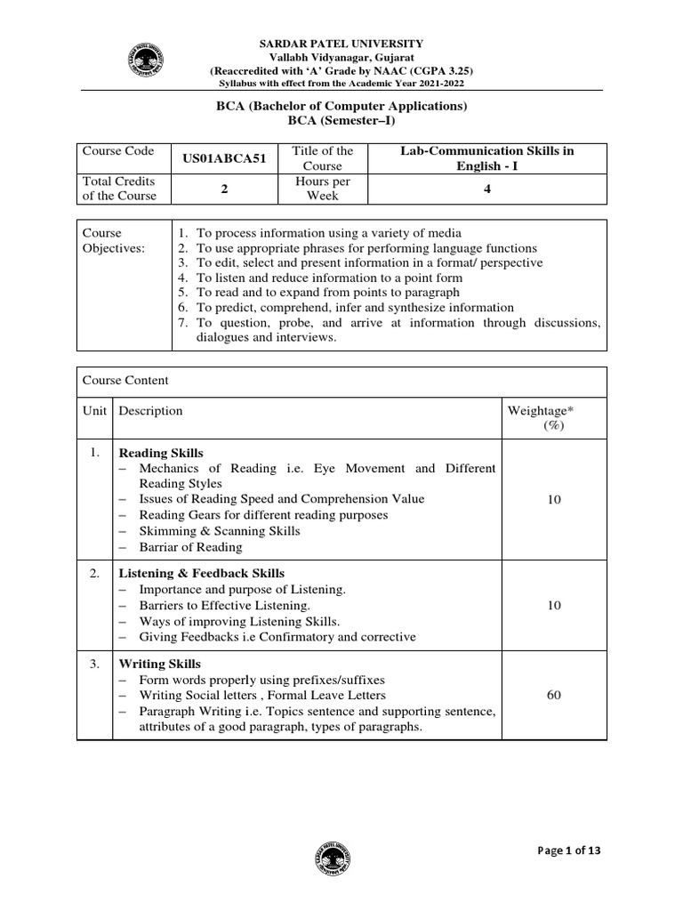 BCA 1st Semester English Syllabus | PDF | Html Element | Computer Data ...