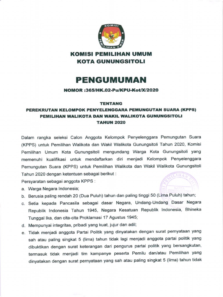 Pengumuman Perekrutan KPPS | PDF