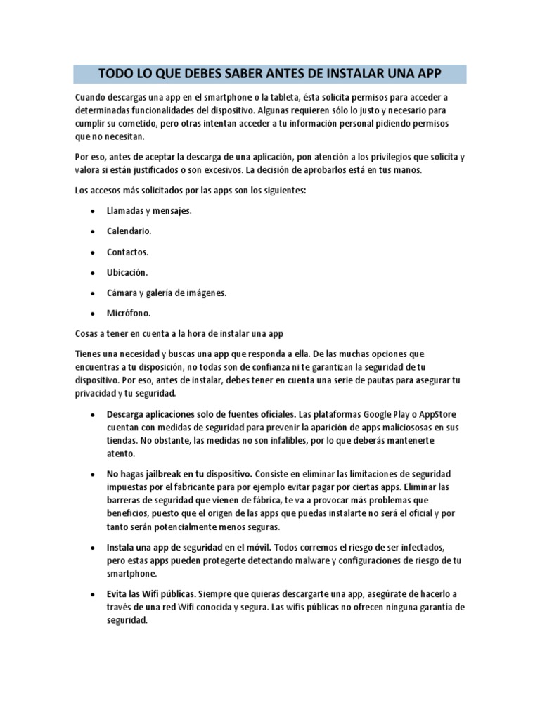 Todo Lo Que Debes Saber Antes de Instalar Una App | PDF | Aplicación ...