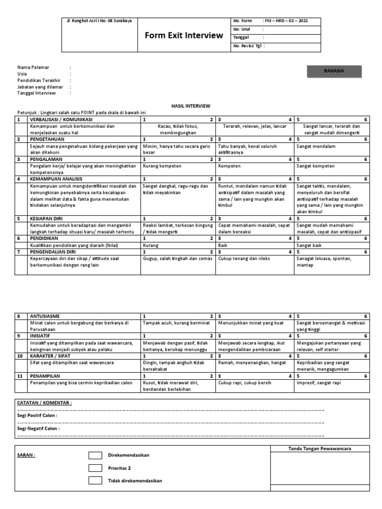 Formulir Exit Interview Karyawan Surabaya | PDF