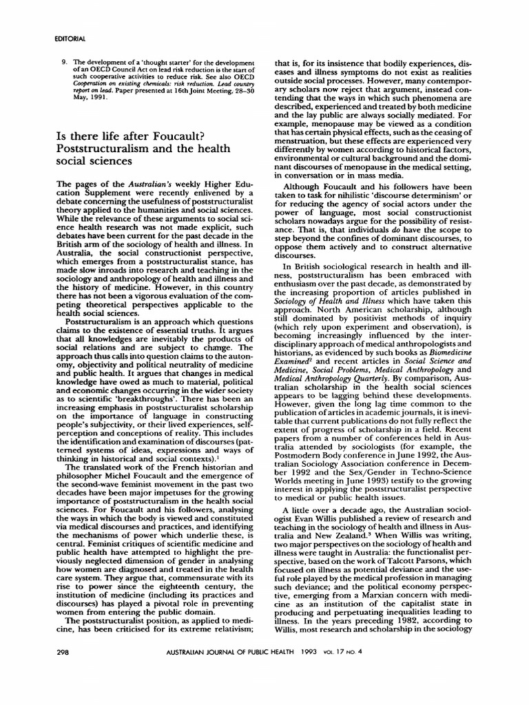 There Life After Foucault? Poststructuralism and The Health Social