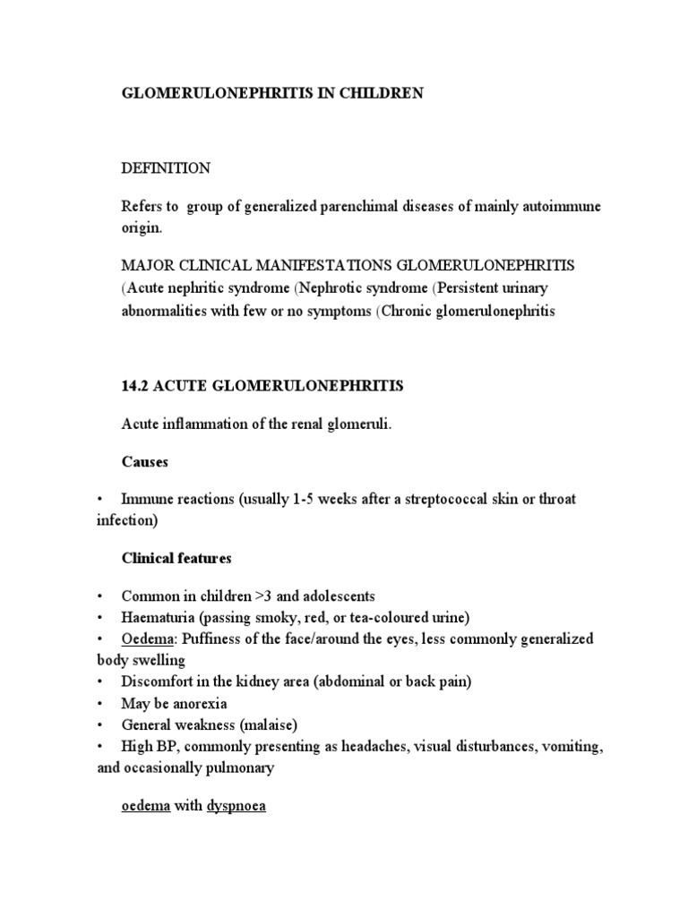 Pediatric Glomerulonephritis Overview | PDF | Nephrology | Internal ...