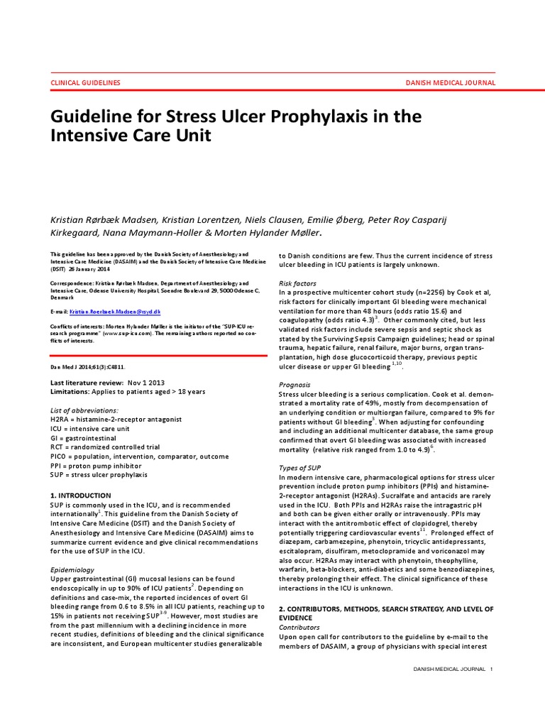 Guideline For Stress Ulcer Prophylaxis in The Intensive Care Unit PDF