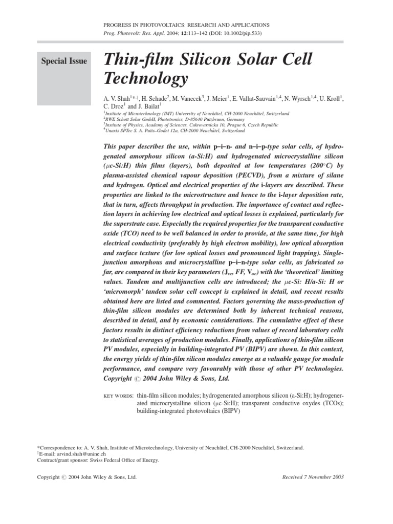 Thin Film Solar Cell | PDF