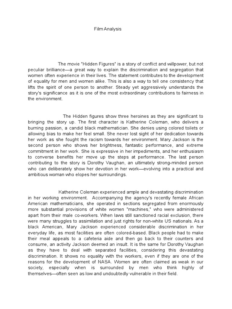 FilmAnalysis Ged109 PDF Hidden Figures Discrimination