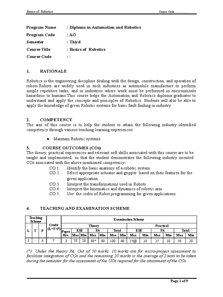 Basics of Robotics - Curriculum | PDF | Robotics | Robot