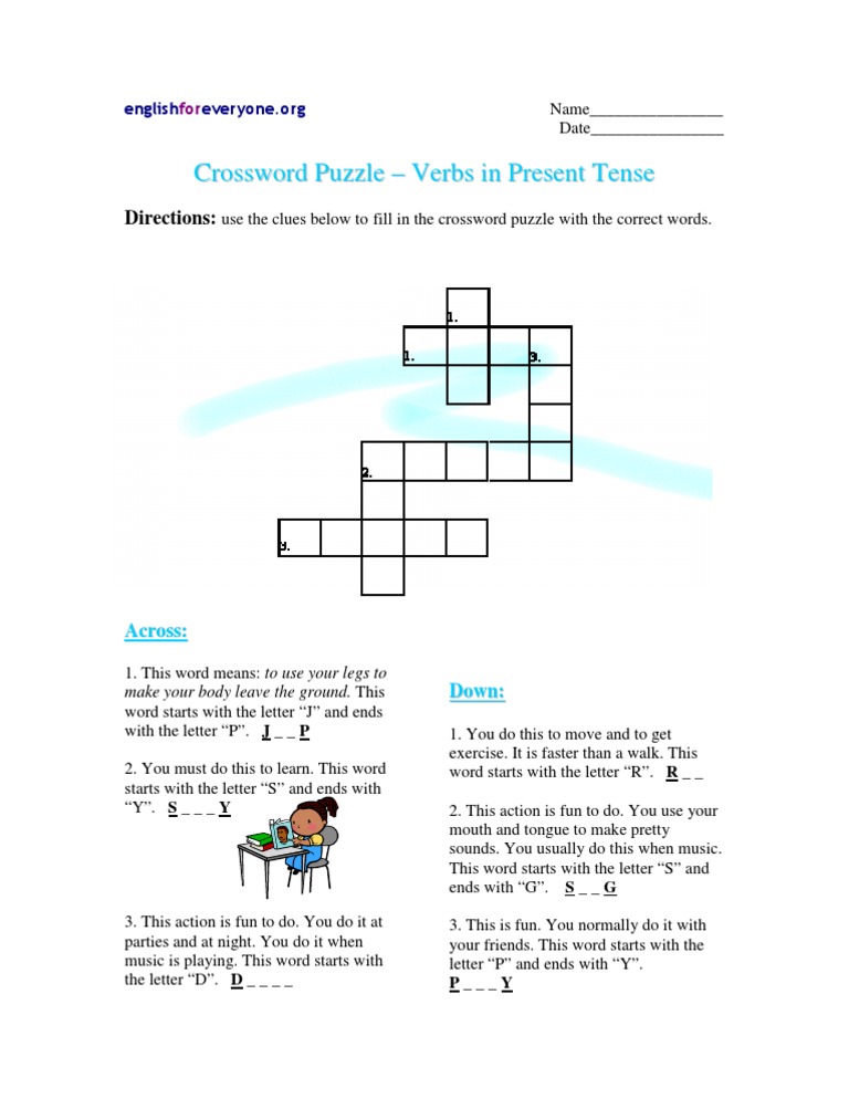 Crossword Puzzle Verbs in Present Tense 1 Puzzle Competitions