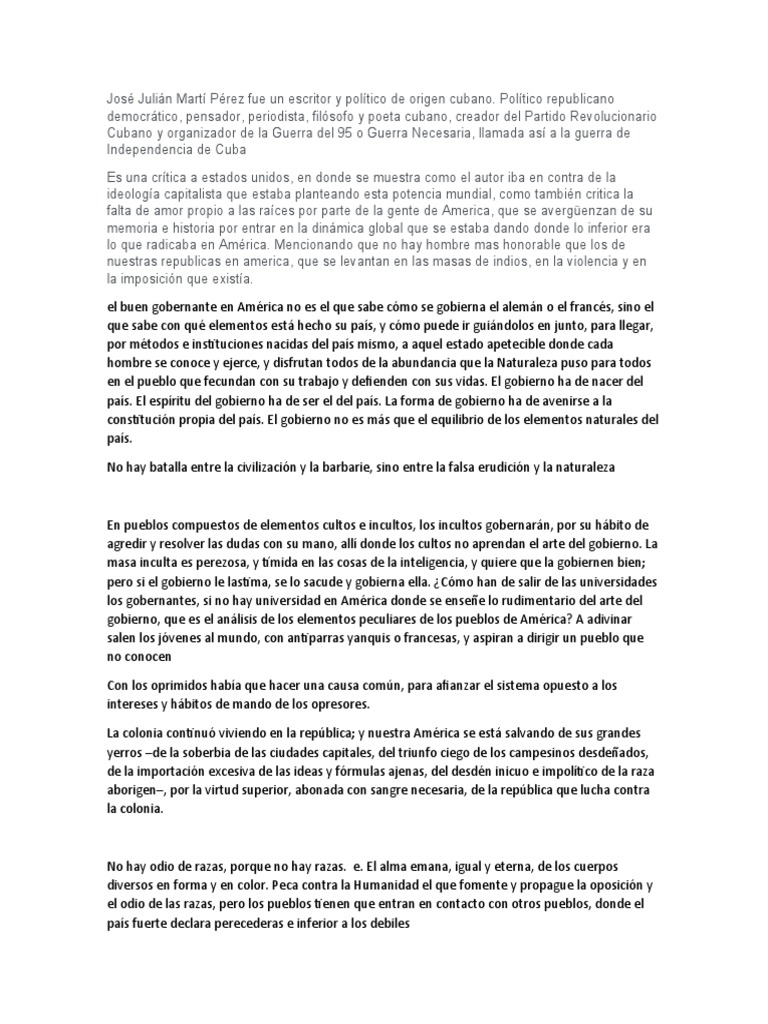 José Julián Martí Pérez Fue Un Escritor y Político de Origen Cubano ...