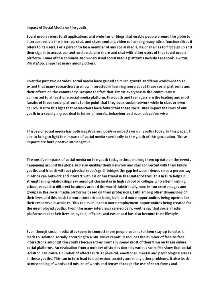 Impact of Social Media On The Youth | PDF | Social Media | Popular ...