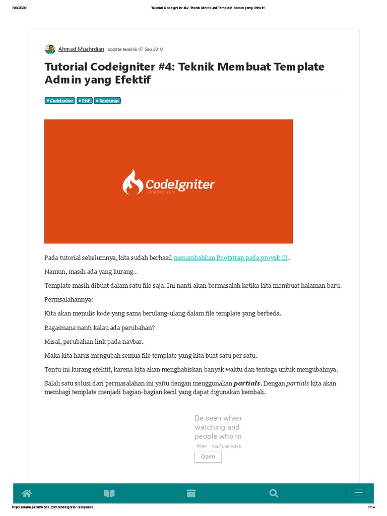 Tutorial Codeigniter #4 - Teknik Membuat Template Admin Yang Efektif | PDF