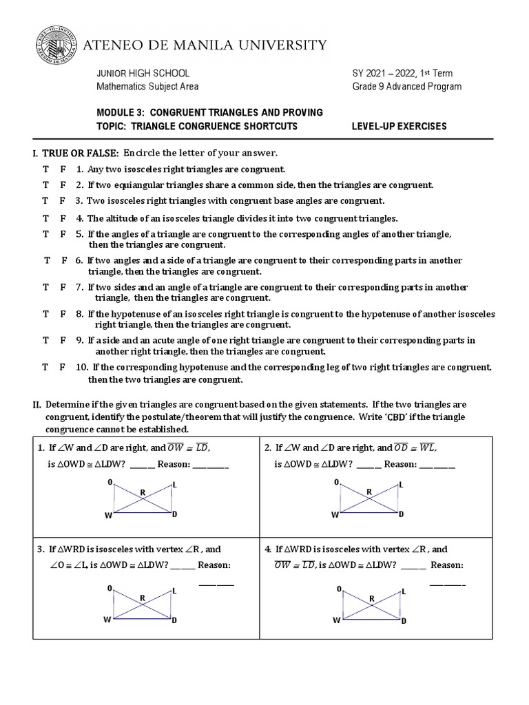 Triangle Congruence Shortcuts Module | PDF | Triangle | Elementary Geometry