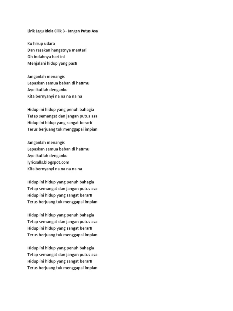 Lirik Lagu Idola Cilik 3 Pdf