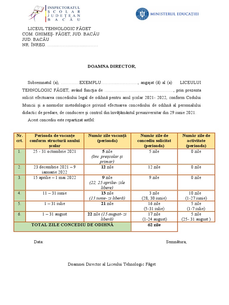 Exemplu Cerere Concediu | PDF