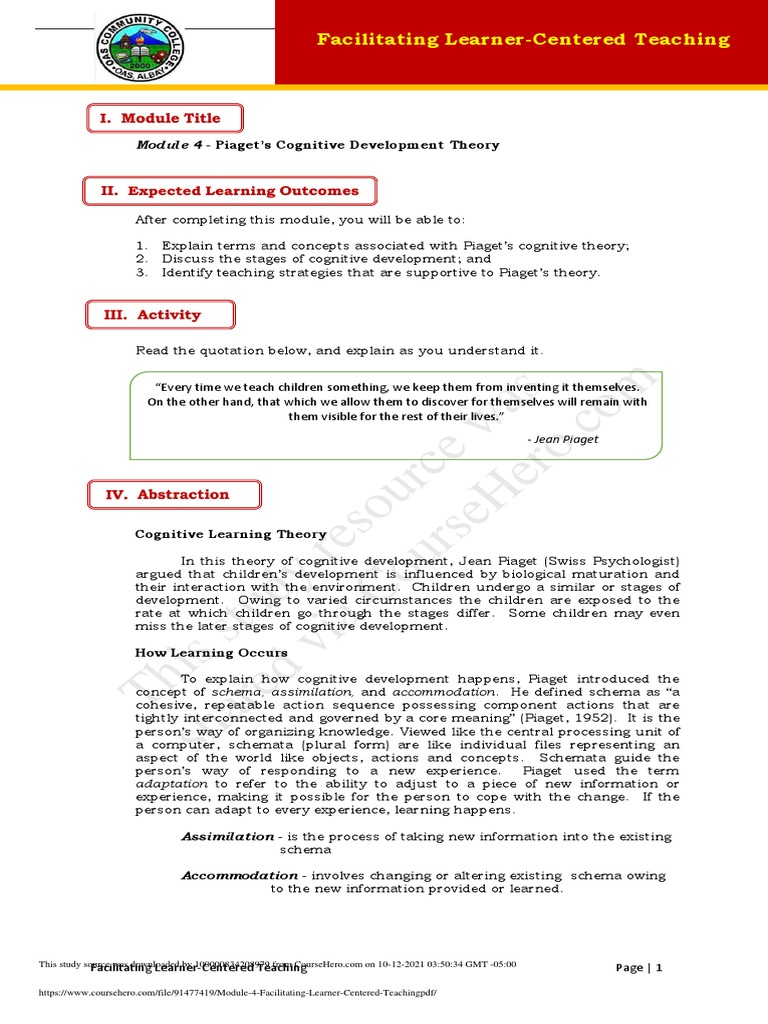 Piaget S Stages In Classroom Teaching Pdf Schema Psychology
