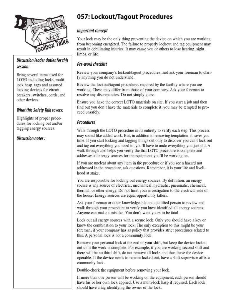 057: Lockout/Tagout Procedures: Important Concept | PDF | Safety