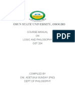 Osun State University, Osogbo: Course Manual ON Logic and Philosophy GST 204