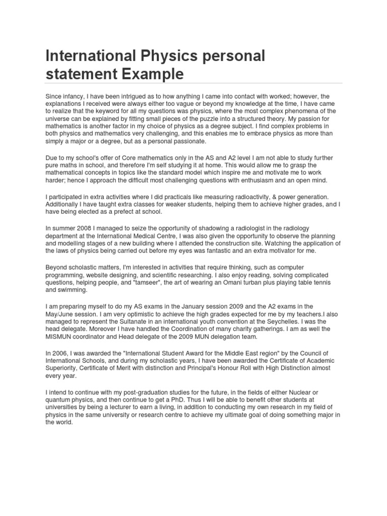 physics bsc personal statement