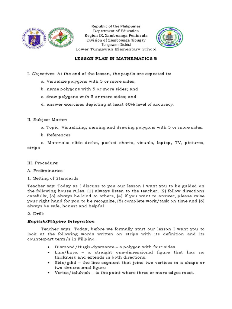 Lesson Plan: Polygons for Grade 5 | PDF | Polygon | Shape
