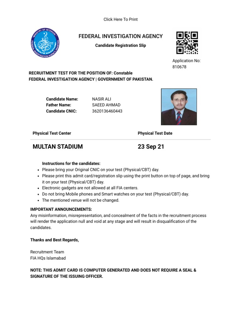 Federal Investigation Agency RECRUITMENT PHASE II | PDF