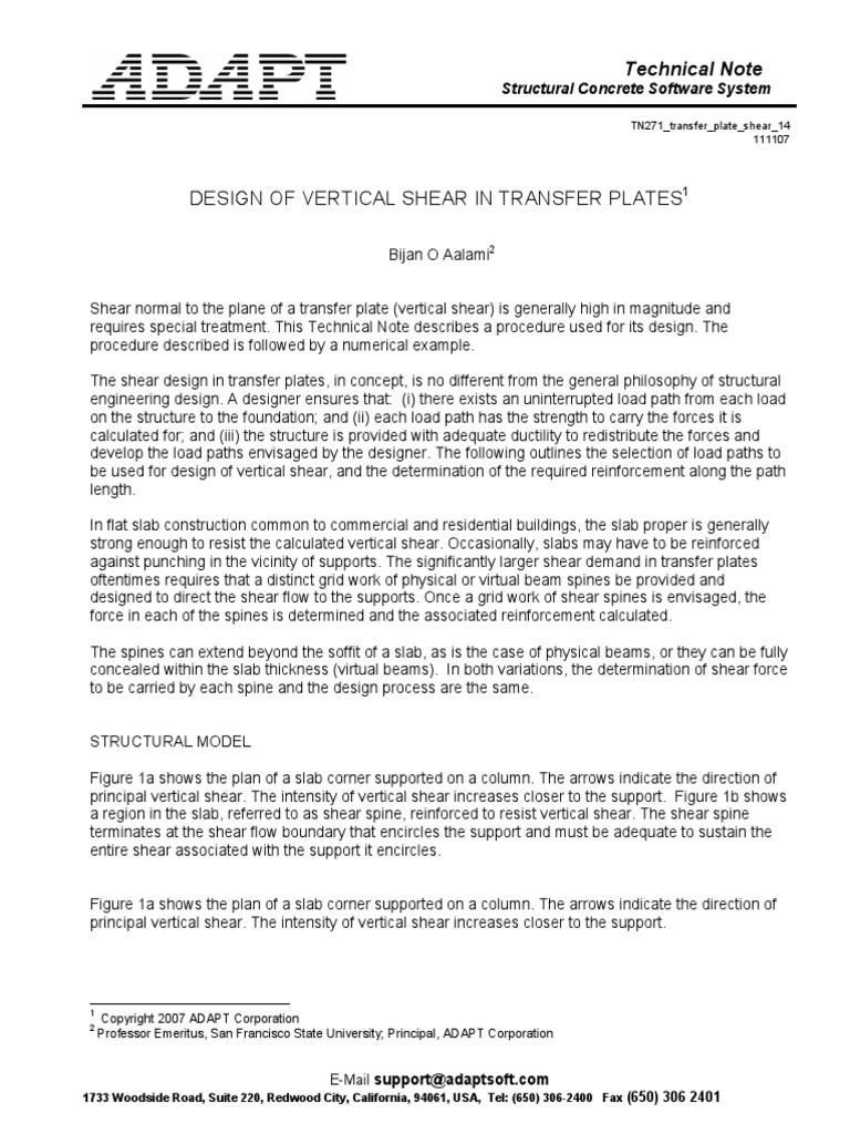 Technical Note Vertical Shear in Transfer Plates PDF Shear Stress