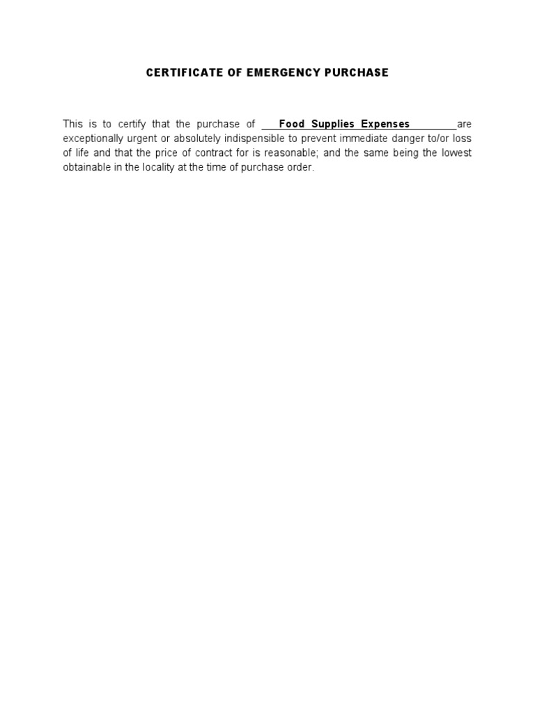 Emergency Purchase Certificate | PDF