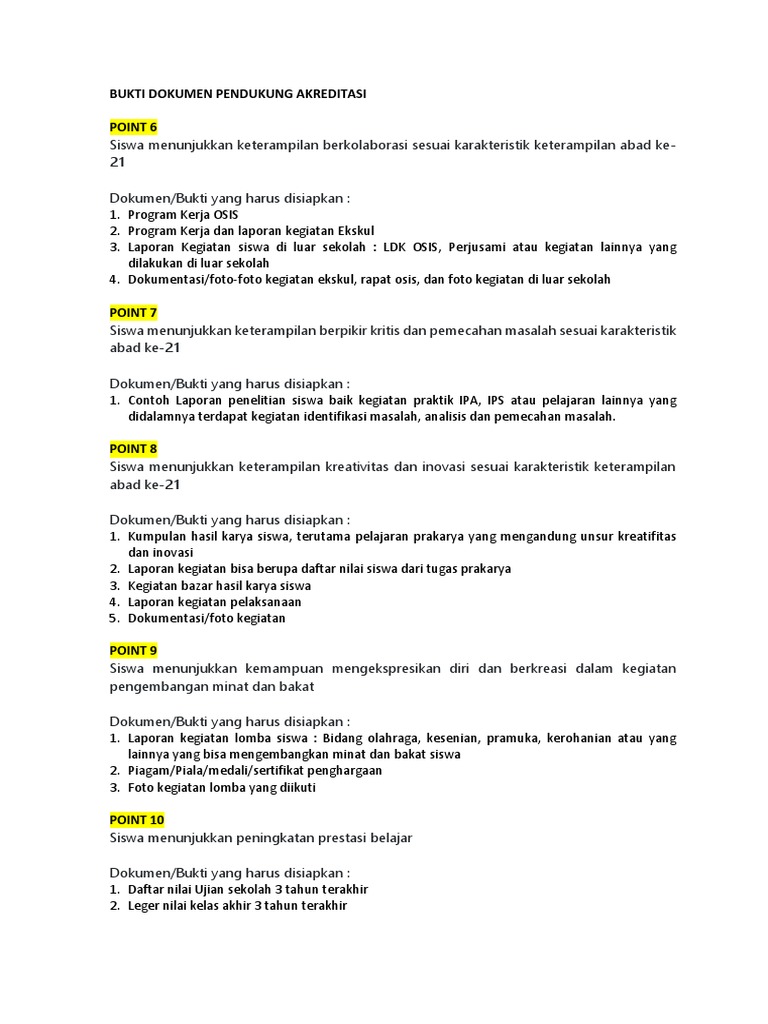 Bukti Dokumen Pendukung Akreditasi 6 10 Pdf