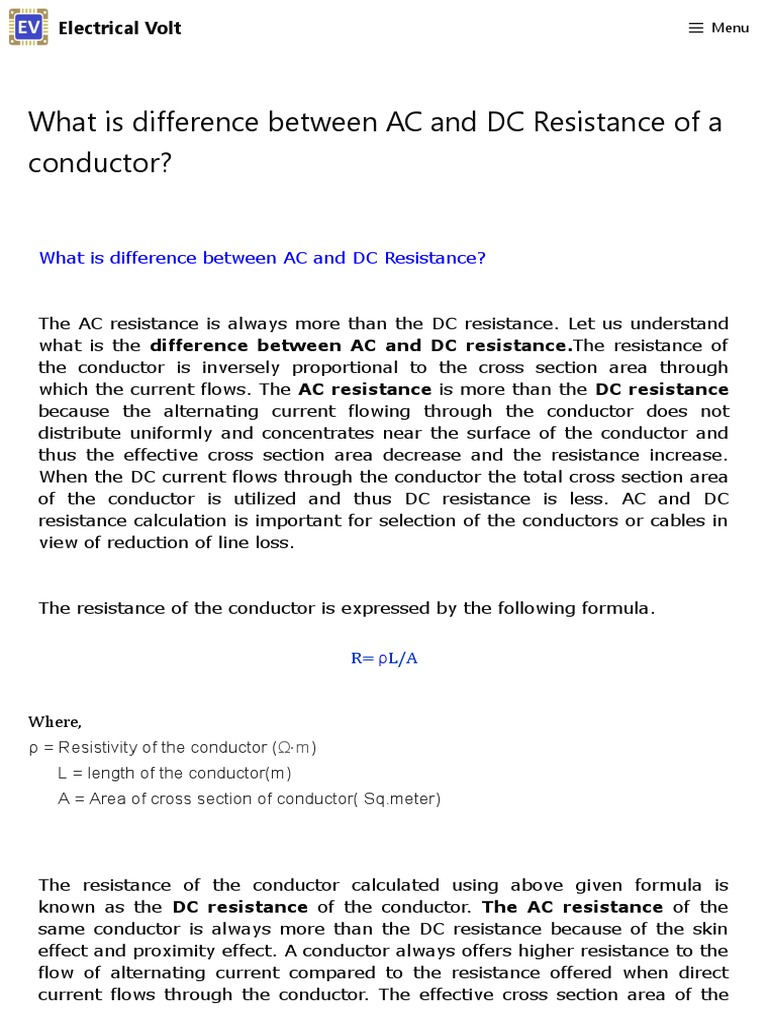 AC vs DC Resistance in Conductors | PDF | Electrical Resistance And ...