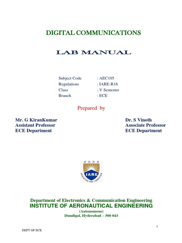 Digital Communications Lab Manual PDF Modulation Sampling