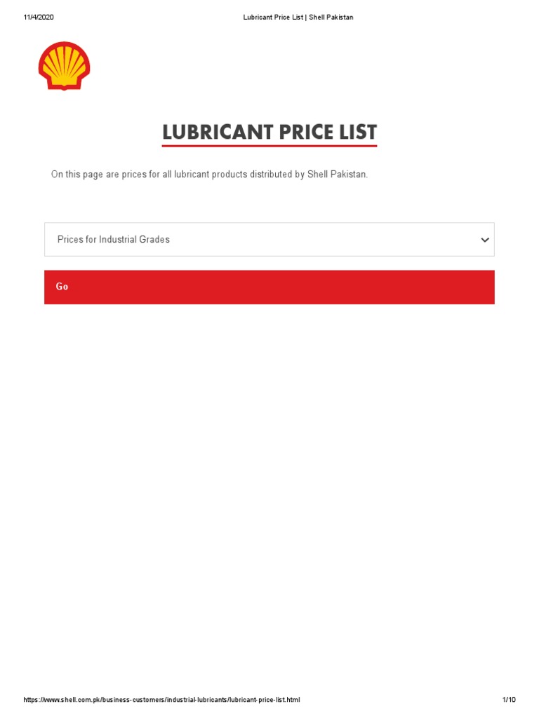 Lubricant Price List Shell Pakistan PDF Oils Machines