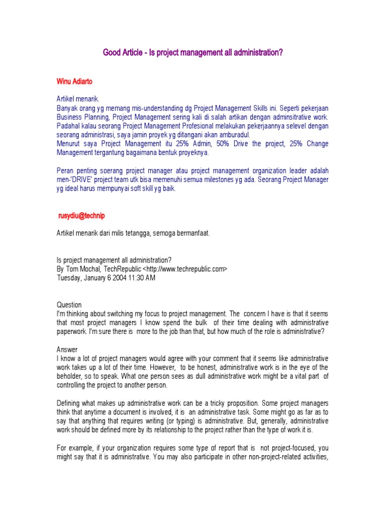 Is Project Management All Administration | PDF | Project Management ...
