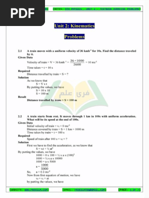 9th Phy Ch 2 Numericals Pdf