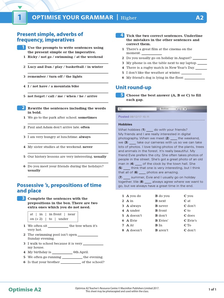 OPT A2 U01 Grammar Higher | PDF | Linguistics | Linguistic Morphology