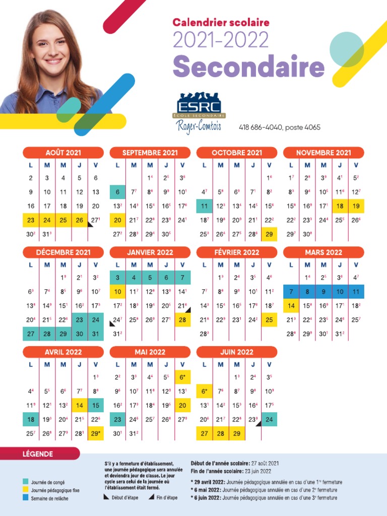Commission Scolaire De La Capitale Calendrier 2022 2023 Calendrier Scolaire Roger Comtois 2021 2022 | PDF