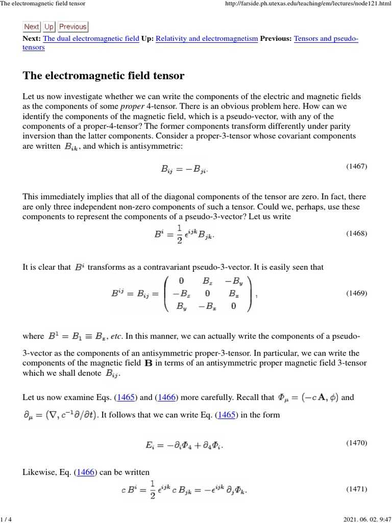 Electromagnetic Field Tensor Explained | PDF | Tensor | Electromagnetic ...