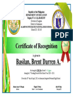 Certificate of Recognition: Basilan, Brent Darren A
