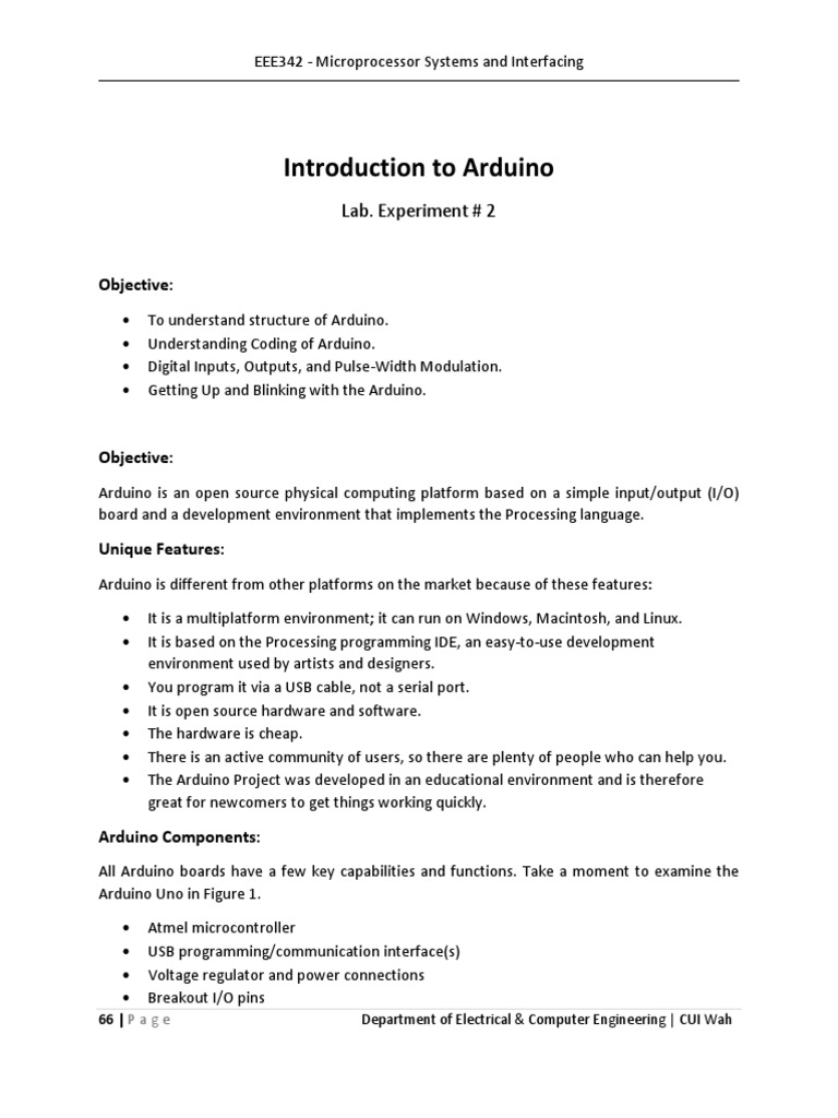 Lab 2 - Introduction To Arduino & Its Coding | PDF | Arduino ...
