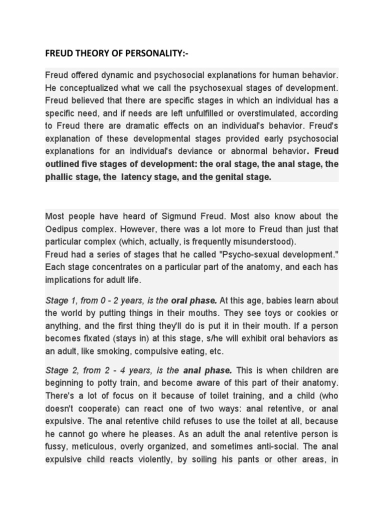 Freud Theory of Personality | PDF | Oedipus Complex | Human Development