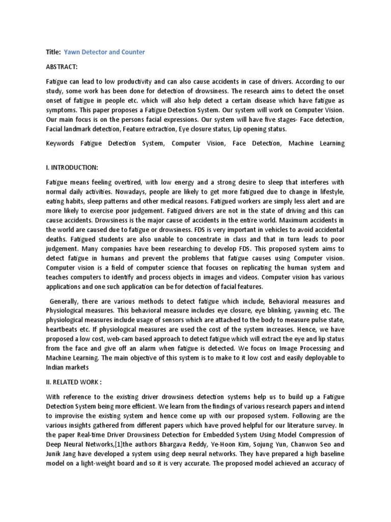 Yawn Detector and Counter Title PDF Sensitivity And Specificity