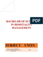 Bachelor of Science in Hospitality Management: Subject Units