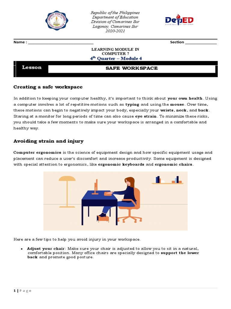 Safe Workspace Tips for Computer Use | PDF | Human Factors And ...