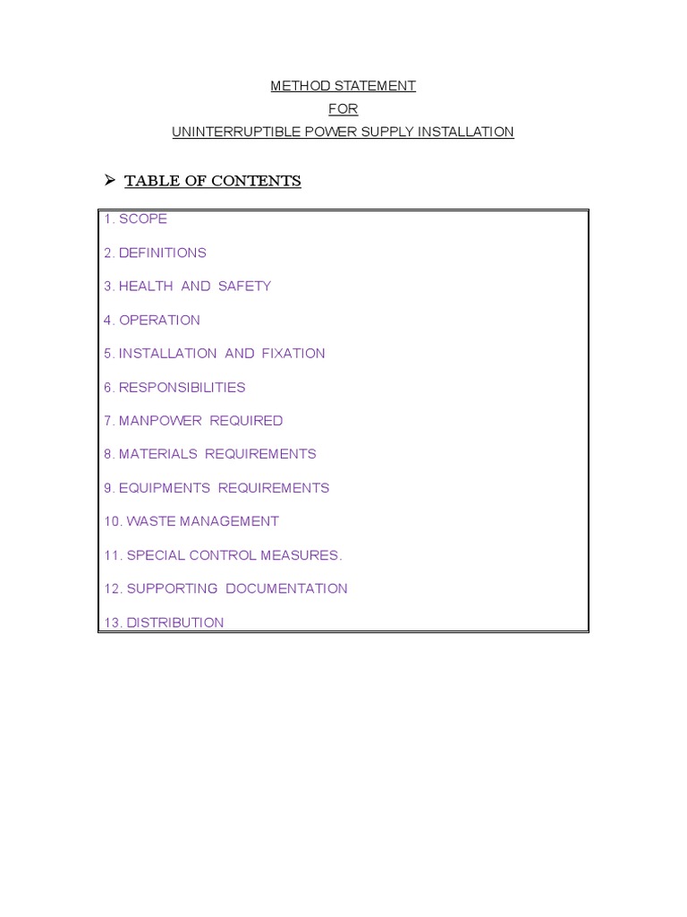 UPS Installation Method Statement | PDF | Personal Protective Equipment ...